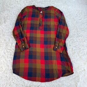 LC Waikiki Plaid Henley Tunic Shirt Dress Medium Casual Preppy Boho Cottagecore